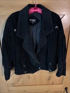 Black Suede Fringe Leather Jacket by Elco